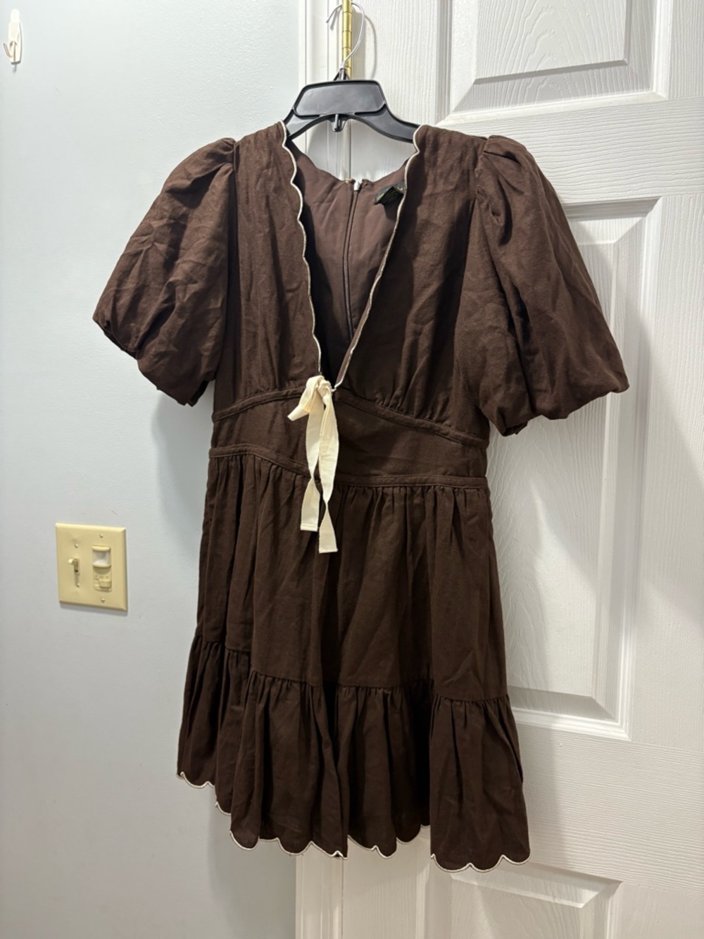 House Of Harlow Bow Scalloped Linen Blend Mini Dress Size 8 NWOT - Picture 1 of 3